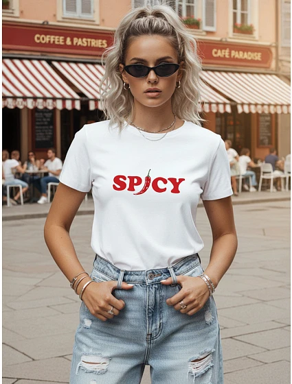 Dámske bavlnené tričko s potlačou, biele, FashionStreet NX8005RY