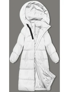 Biela dlhá hrubá dámska bunda s kapucňou (5M3163-281)