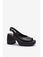 Zazoo 40376 Skórzane Sandały Na Masywnym Obcasie Czarne