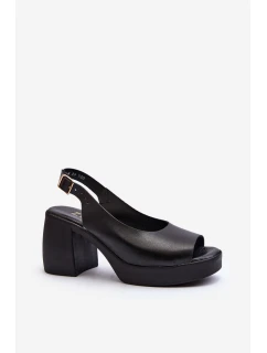 Zazoo 40376 Skórzane Sandały Na Masywnym Obcasie Czarne