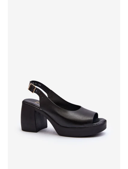 Zazoo 40376 Skórzane Sandały Na Masywnym Obcasie Czarne