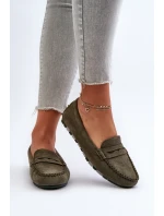 Klasyczne Mokasyny Damskie Zamszowe Ciemnozielone Glimris