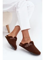 Klapki Damskie Z Futerkiem Typu Baranek Brązowe Lorivine