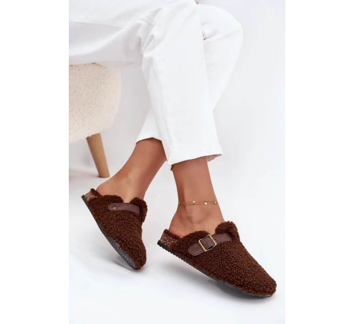 Klapki Damskie Z Futerkiem Typu Baranek Brązowe Lorivine