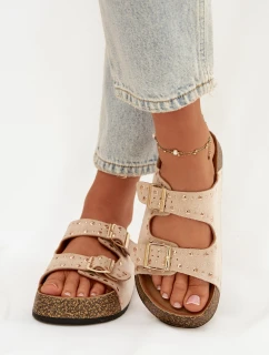 Dámské pantofle se zlatými sponkami a knoflíky Jasnobeżowe Tervina