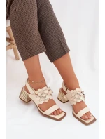 Kožené sandály na podpatku D&A model 22031909 Béžové - S.Barski