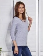 Dámská halenka CZ BZ model 19412507 Světle šedá - FPrice Dámská halenka CZ BZ model 19412507 Světle šedá - FPrice