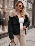 Dámska zimná semišová bunda s kožušinou, čierna, FashionStreet TY5695 Dámska zimná semišová bunda s kožušinou, čierna, FashionStreet TY5695