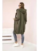 Dámská delší mikina s kapucí a zipem khaki