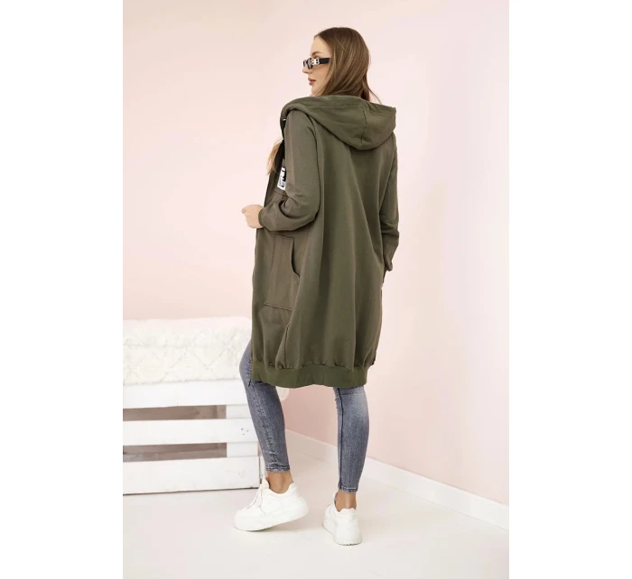 Dámská delší mikina s kapucí a zipem khaki