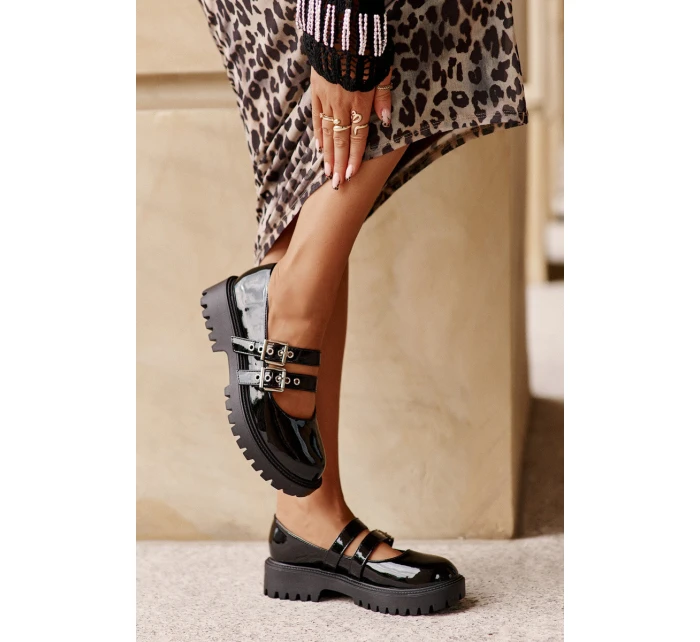 Dámské Lakované Polobotky S Pásky Černé model 21671078 - Boto