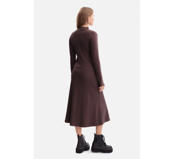 B299 Rebrované midi šaty s asymetrickým pásom - tmavá čokoláda B299 Rebrované midi šaty s asymetrickým pásom - tmavá čokoláda