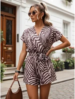 Dámsky letný overal so zaväzovaním v páse cappuccino FashionStreet EY2645 Dámsky letný overal so zaväzovaním v páse cappuccino FashionStreet EY2645