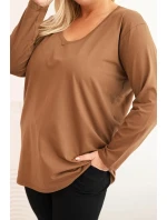 Dámská blůza Plus Size s výstřihem do V a dlouhým rukávem hnědá