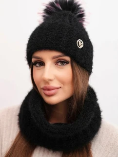 Dámska zimná súprava s bambulou a ohrievačom krku čierna