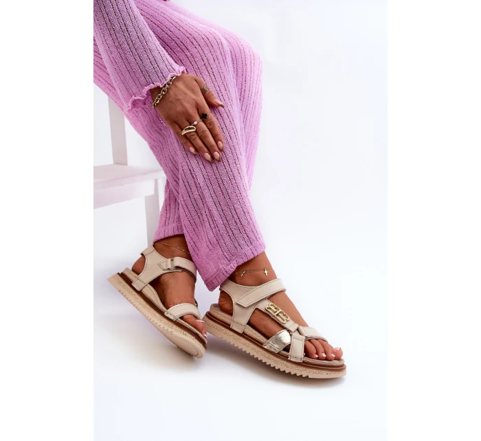 Zazoo 50103 Damskie Skórzane Sandały Na Platformie Beżowe