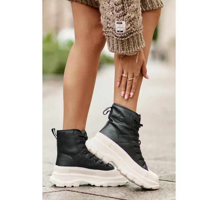 Skórzane Ocieplane Trampki Na Masywnej Platformie Big Star OO274A599 Czarne Skórzane Ocieplane Trampki Na Masywnej Platformie Big Star OO274A599 Czarne