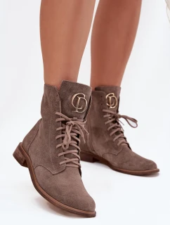 semišové workery s zlatým detailem na tmavě béžové model 21707504 - Zazoo