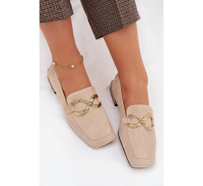Dámské mokasíny z pravé kůže se zlatým detailem D&A Béžové model 22031885 - S.Barski