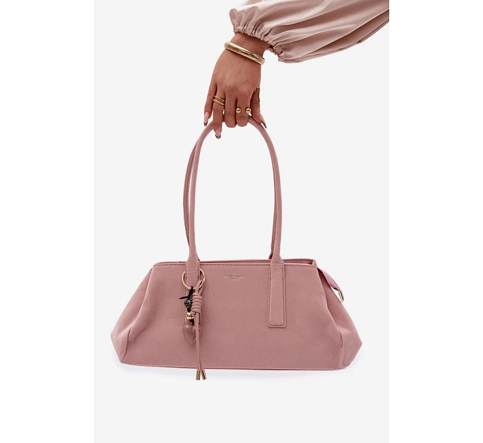 Eko semišová kabelka s přívěskem Růžová model 22111612 - Flora&Co