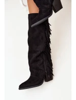 Dámske kovbojské čižmy Tivara s strapcami na podpätku - čierne Dámske kovbojské čižmy Tivara s strapcami na podpätku - čierne