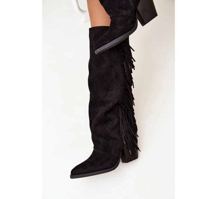 Dámske kovbojské čižmy Tivara s strapcami na podpätku - čierne Dámske kovbojské čižmy Tivara s strapcami na podpätku - čierne