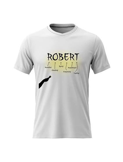 Pánské bavlněné tričko s potiskem - VLASTNOSTI - ROBERT - bílé