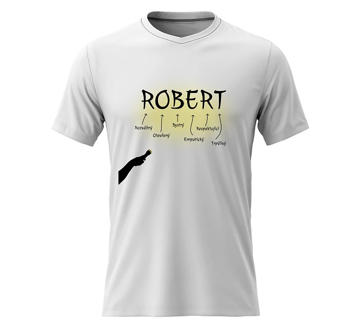 Pánské bavlněné tričko s potiskem - VLASTNOSTI - ROBERT - bílé