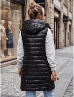 Dlhá dámska prešívaná vesta s kapucňou, čierna, FashionStreet TY5260