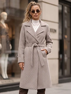 Dlhý dámsky dvojradový kabát s opaskom, hnedý, FashionStreet NY0807