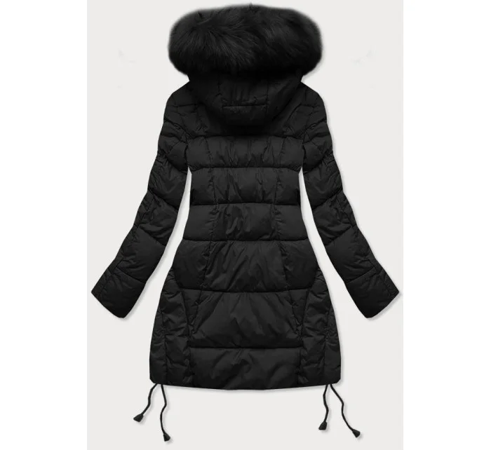 Dámska prešívaná zimná bunda s kapucňou čierna (7690)