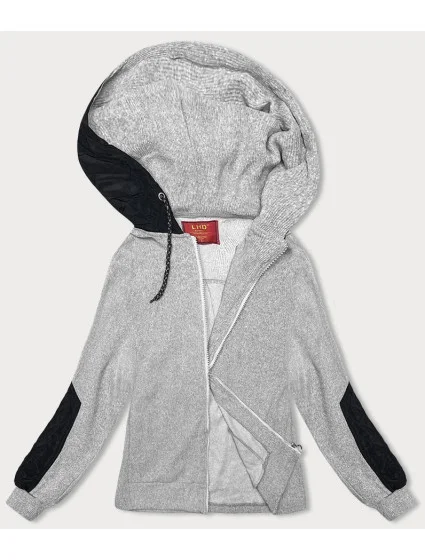 Světle šedá žebrovaná dámská mikina model 18882328 - LHD Světle šedá žebrovaná dámská mikina model 18882328 - LHD