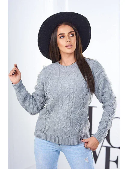Sveter s pleteninou sivý Sveter s pleteninou sivý