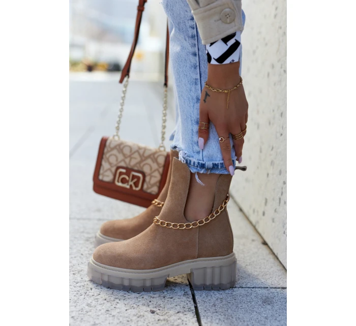 Modne Zamszowe Botki Z Wycięciem Camel Lemar Forget Me