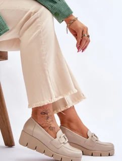 Skórzane Mokasyny Na Koturnie Beżowe Lemar Felicita