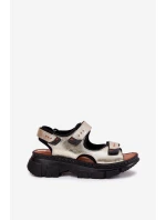 Dámské kožené sandály se suchým zipem model 21696030 zlaté - Artiker