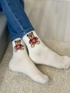 Skarpetki Dziecięce Młodzieżowe Miś W Sweterku Ecru