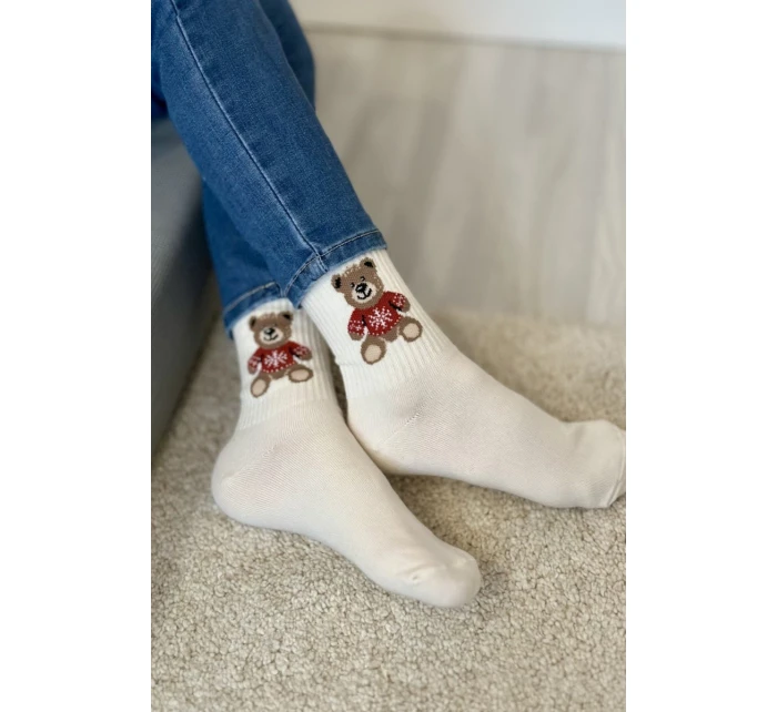 Skarpetki Dziecięce Młodzieżowe Miś W Sweterku Ecru