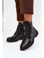 Dámske zateplené čižmy Tavressa - čierne, s nízkym podpätkom a ozdobami Dámske zateplené čižmy Tavressa - čierne, s nízkym podpätkom a ozdobami