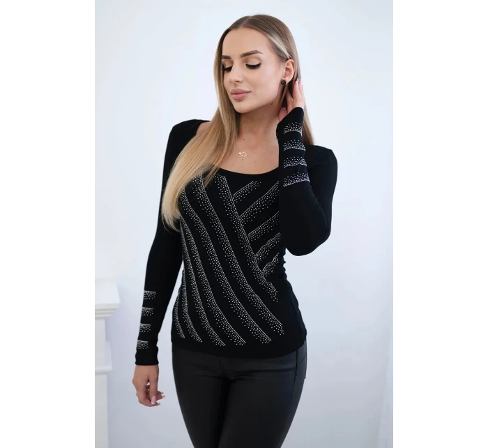 Pletená blúzka so zirkónovým motívom čierna