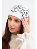 Dámska zimná čiapka s farebnými vzormi a hrubým úpletom K353 white+graphite