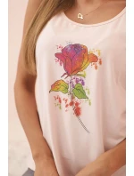 Dámska bavlnená blúzka s kvetinovou potlačou púdrovo ružová