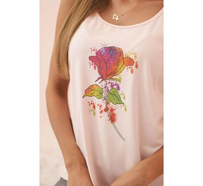 Dámska bavlnená blúzka s kvetinovou potlačou púdrovo ružová