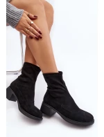 Botki Damskie Na Niskim Obcasie Czarne Aphroteia - Zamsz