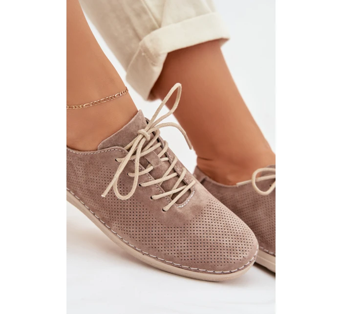 Dámské polobotky z přírodního semiše model 22013896 tmavě béžové - S.Barski Dámské polobotky z přírodního semiše model 22013896 tmavě béžové - S.Barski