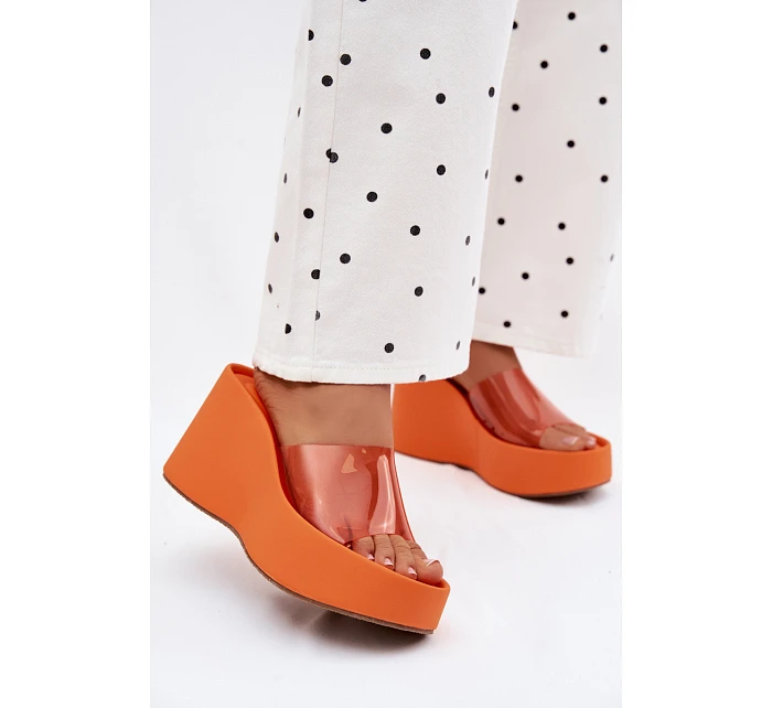 Dámské nazouváky na platformě s průhledným páskem Oranžové Zolretia