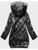 Čierna prešívaná bunda s kapucňou (B8082-1)