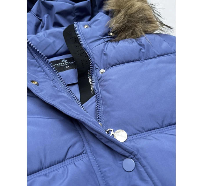 Světle modrá péřová bunda s kapucí model 21809049 - HAPPY HOUSE