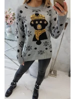 Vianočný sveter s medvedíkom sivý