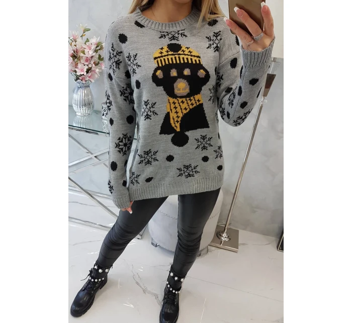 Vianočný sveter s medvedíkom sivý
